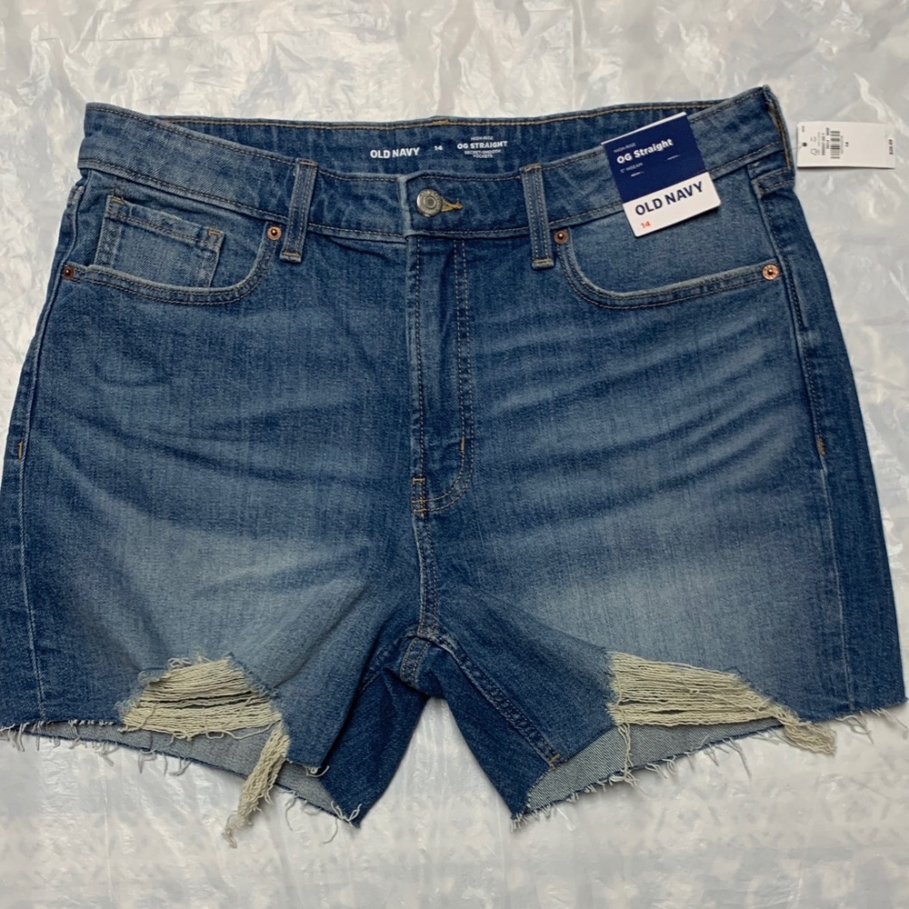Old Navy OG Straight High Rise 5” Inseam Denim Jean Shorts NWT Size 14